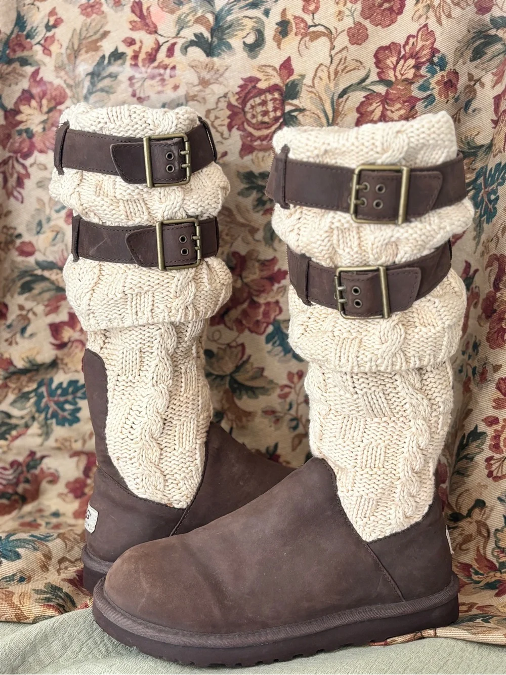 UGG Australia Cassidee Brown Knit Buckle Boots size 7